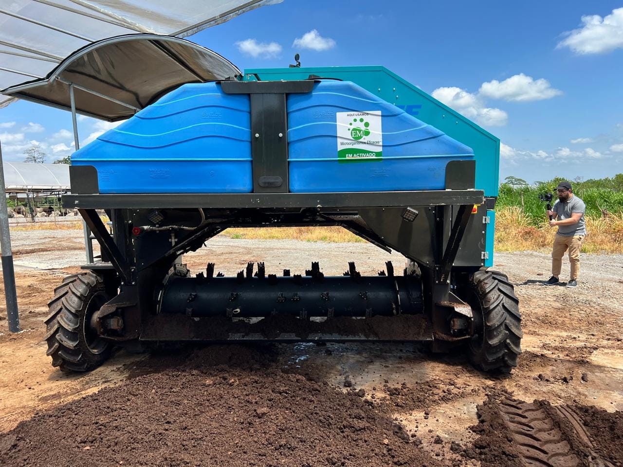 Turning the compost pile